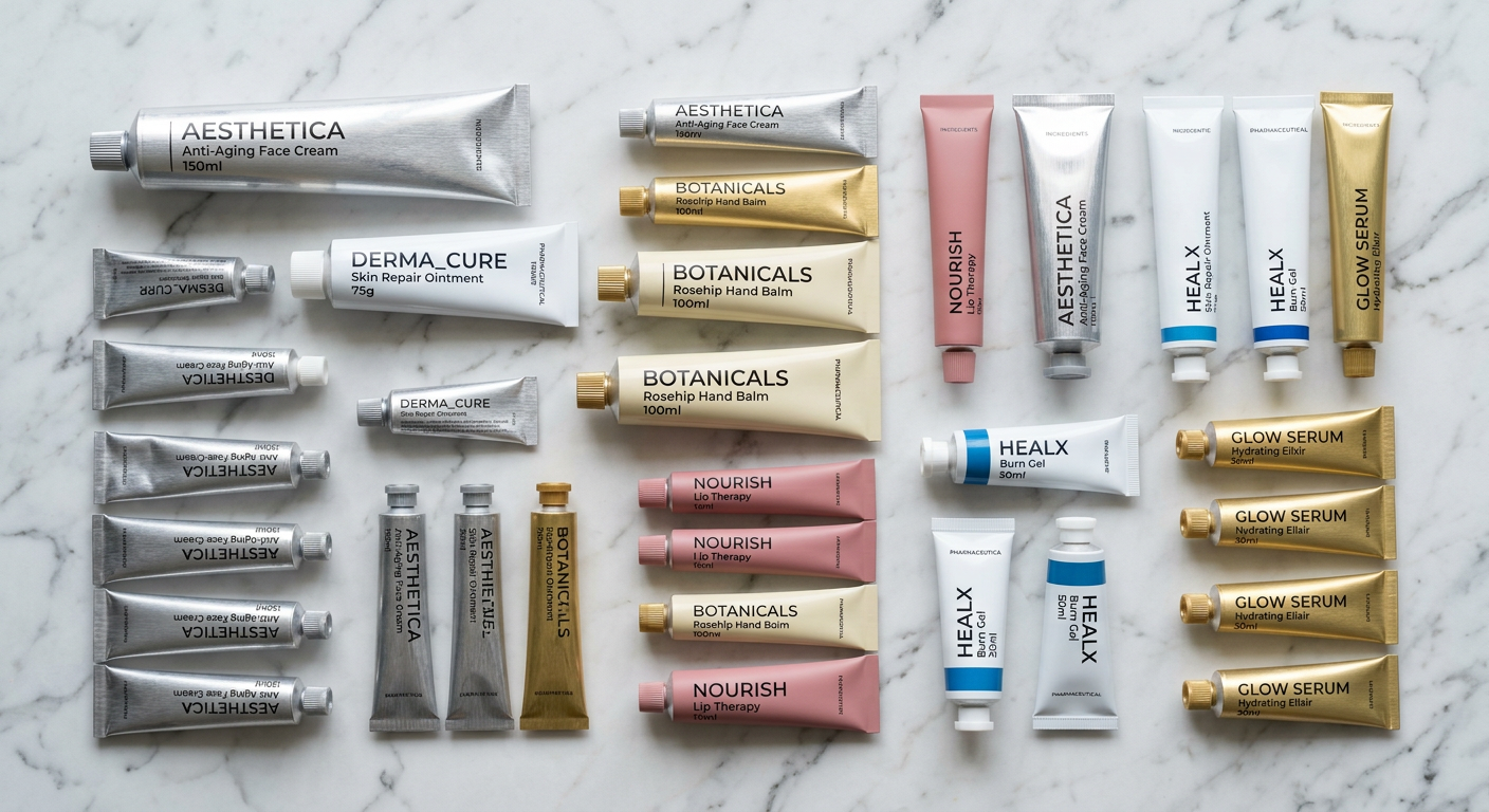 Premium aluminum packaging tubes in various sizes for cosmetic and pharmaceutical use