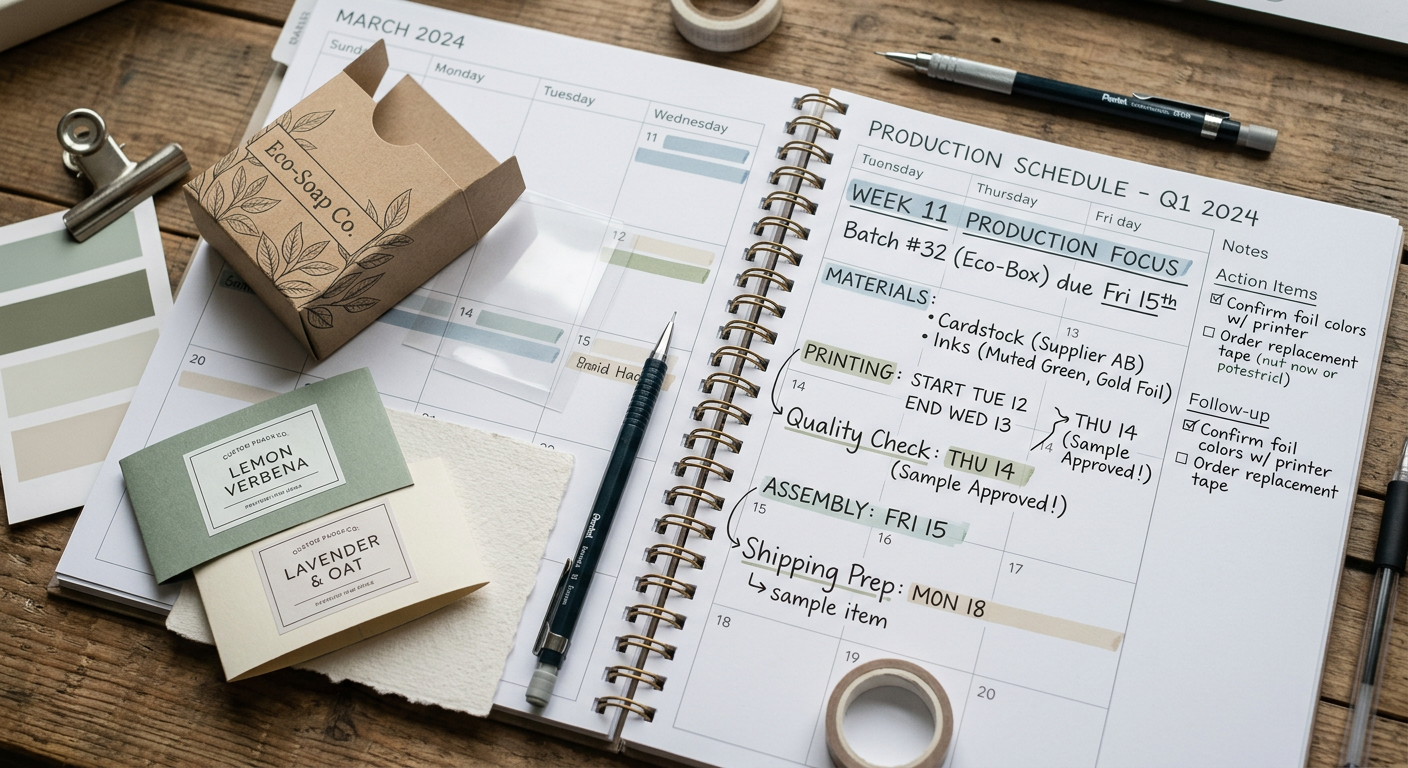 Rolling 12-week packaging forecast calendar with sample tubes