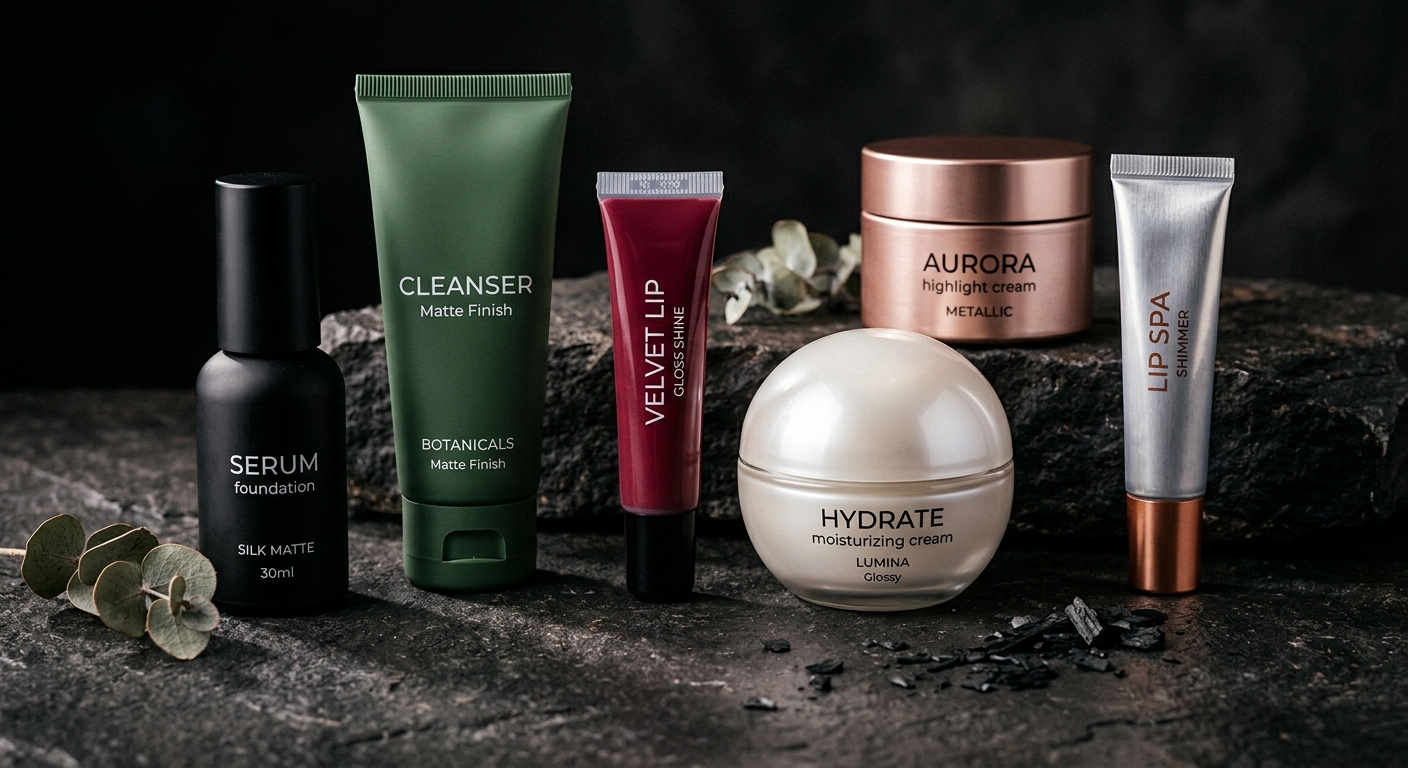 Cosmetic tubes with different finishes including matte glossy and metallic showcasing brand perception differences