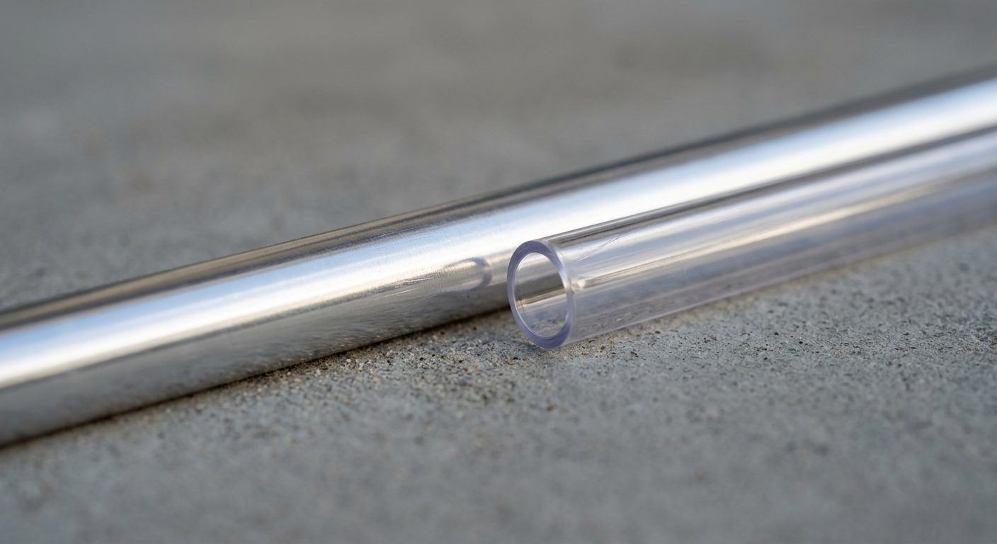 Macro detail of aluminum tube surface compared to plastic tube