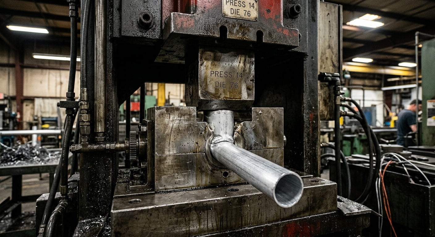 Impact extrusion press forming an aluminum tube from a metal slug