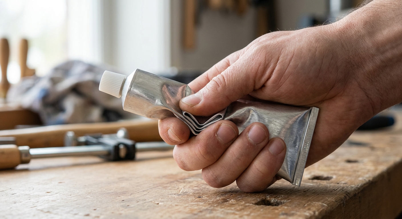 Hand squeezing an aluminum tube showing clean collapse