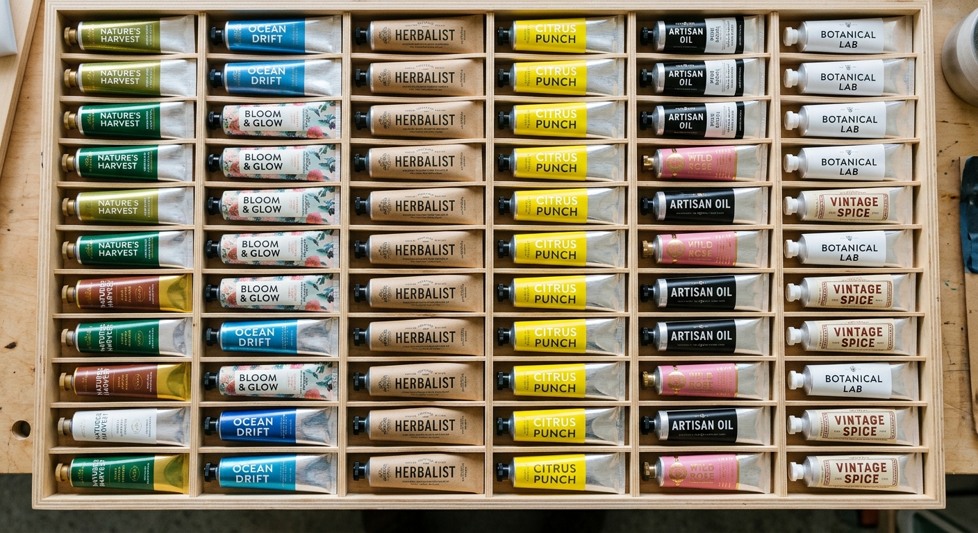 Printed aluminum tubes with different label designs and finishes