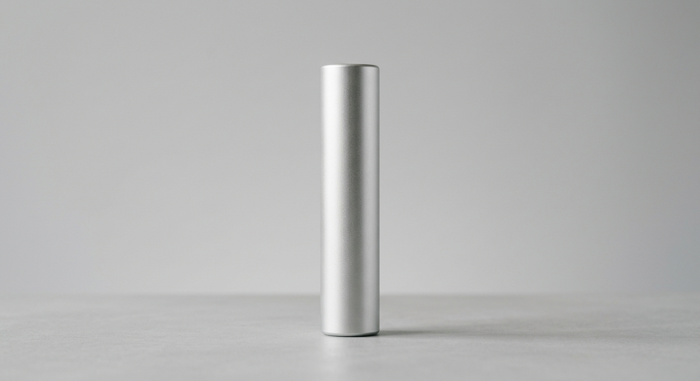Matte-finish aluminum cosmetic tube standing on neutral background