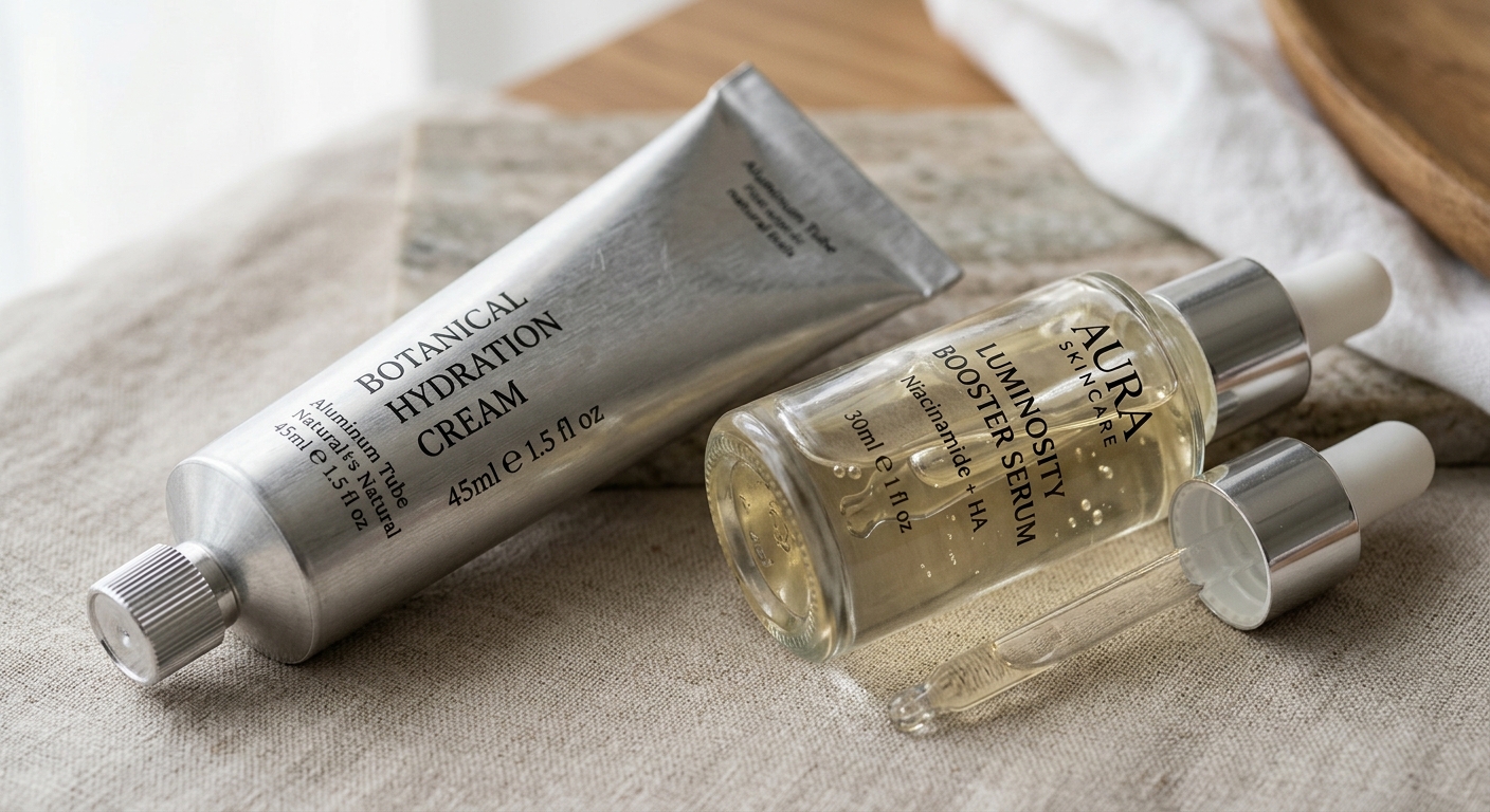 Aluminum tube protecting a light-sensitive skincare serum