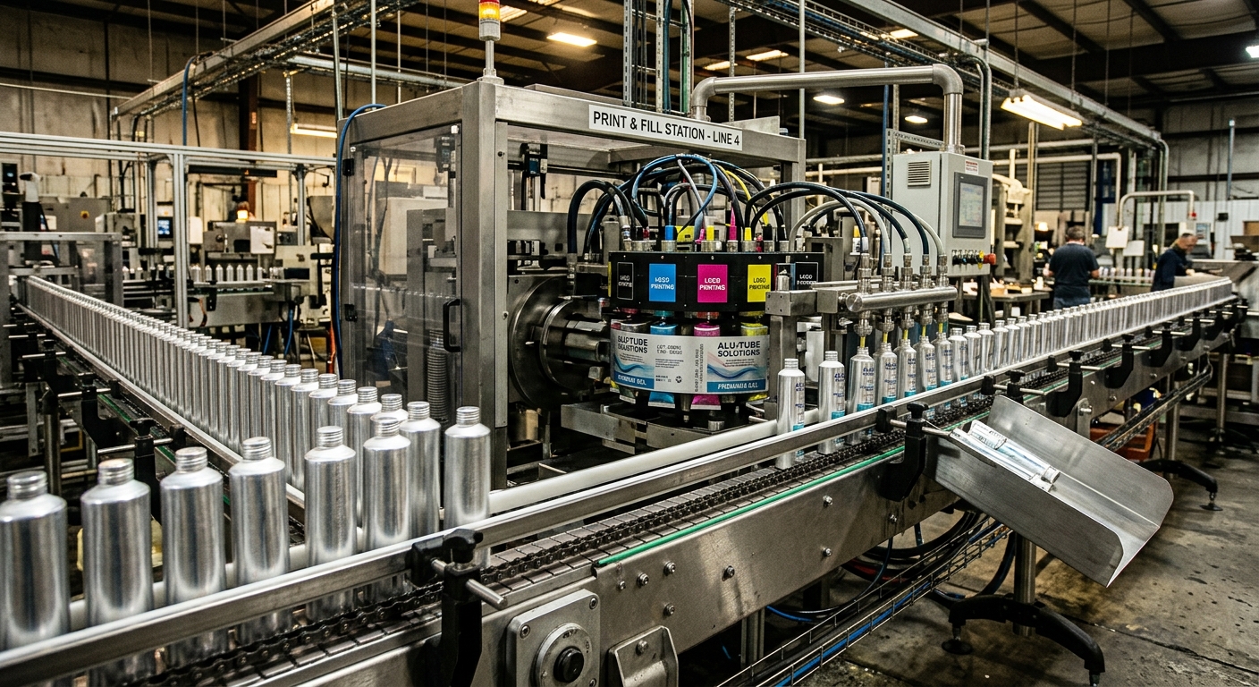 Aluminum tubes moving through a manufacturing production line