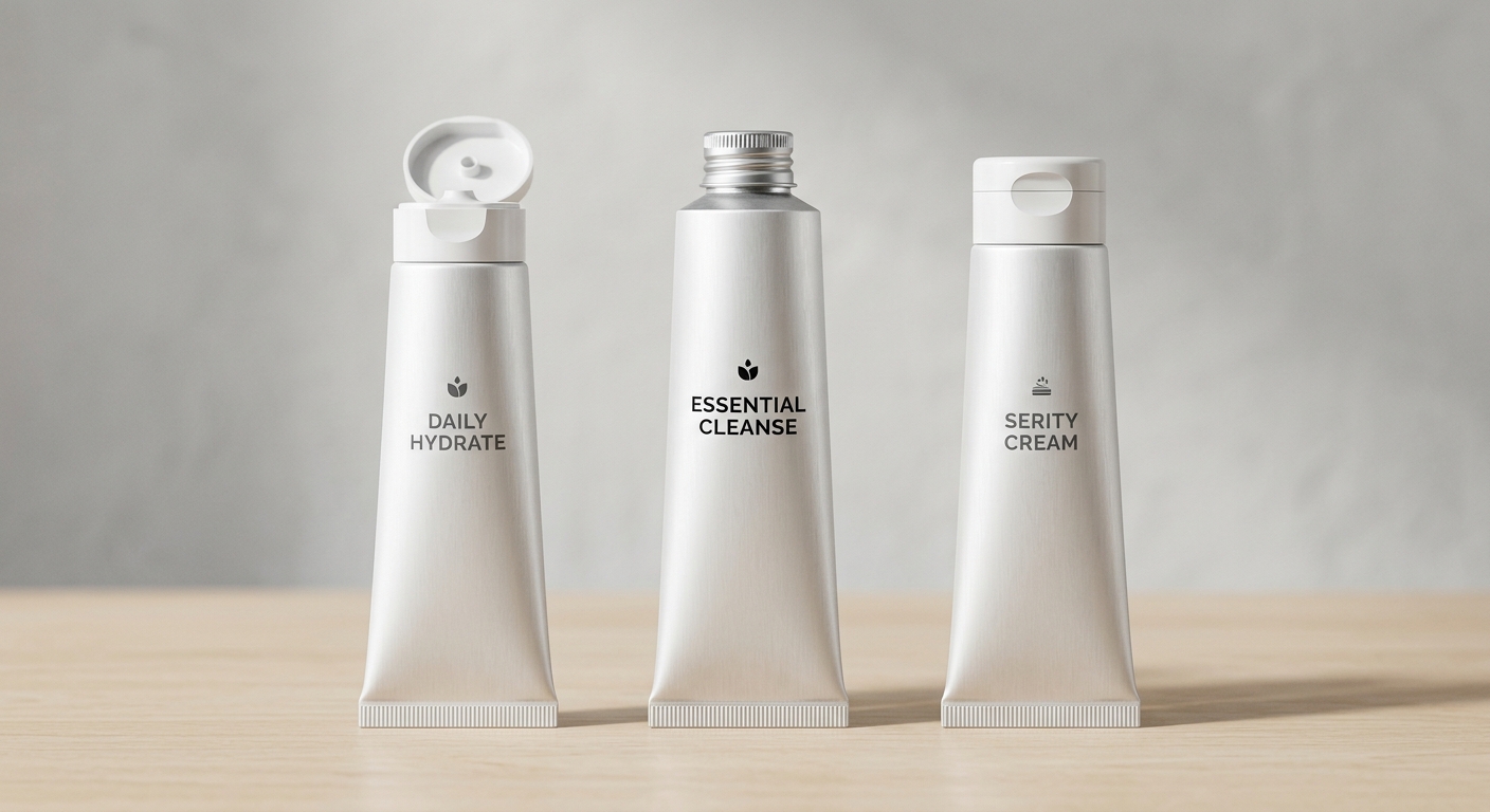 Aluminum tubes with different closure styles compared side by side
