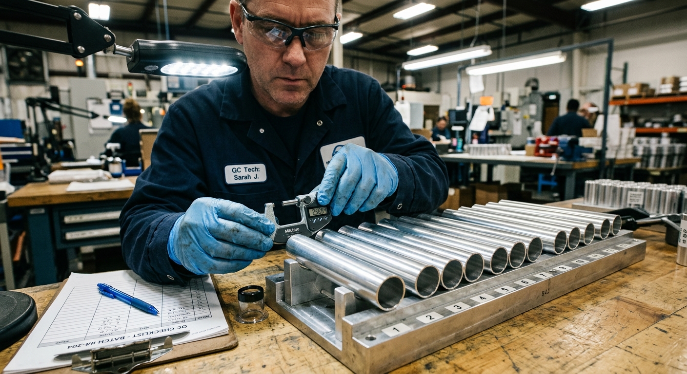 Quality inspection of finished aluminum cosmetic tubes at a factory