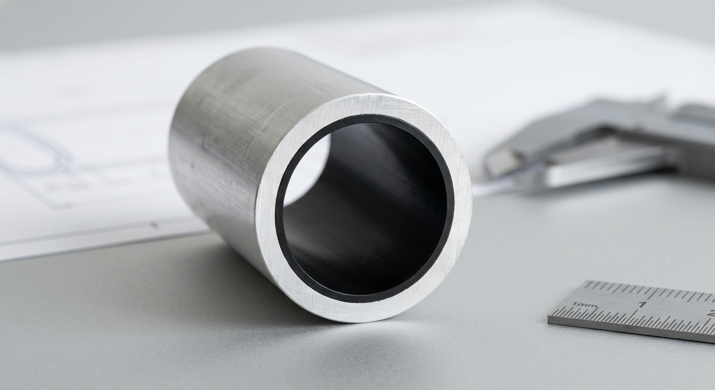 Cutaway view of an aluminum tube showing internal lining and wall thickness