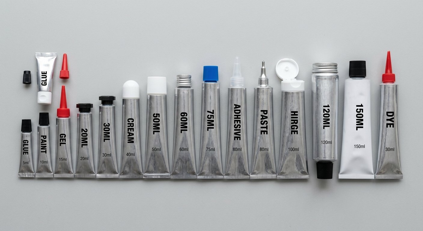 Various aluminum tube sizes and closure types displayed together